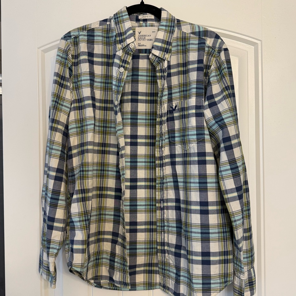 American Eagle Outfitters Blue and Green Plaid Shirt